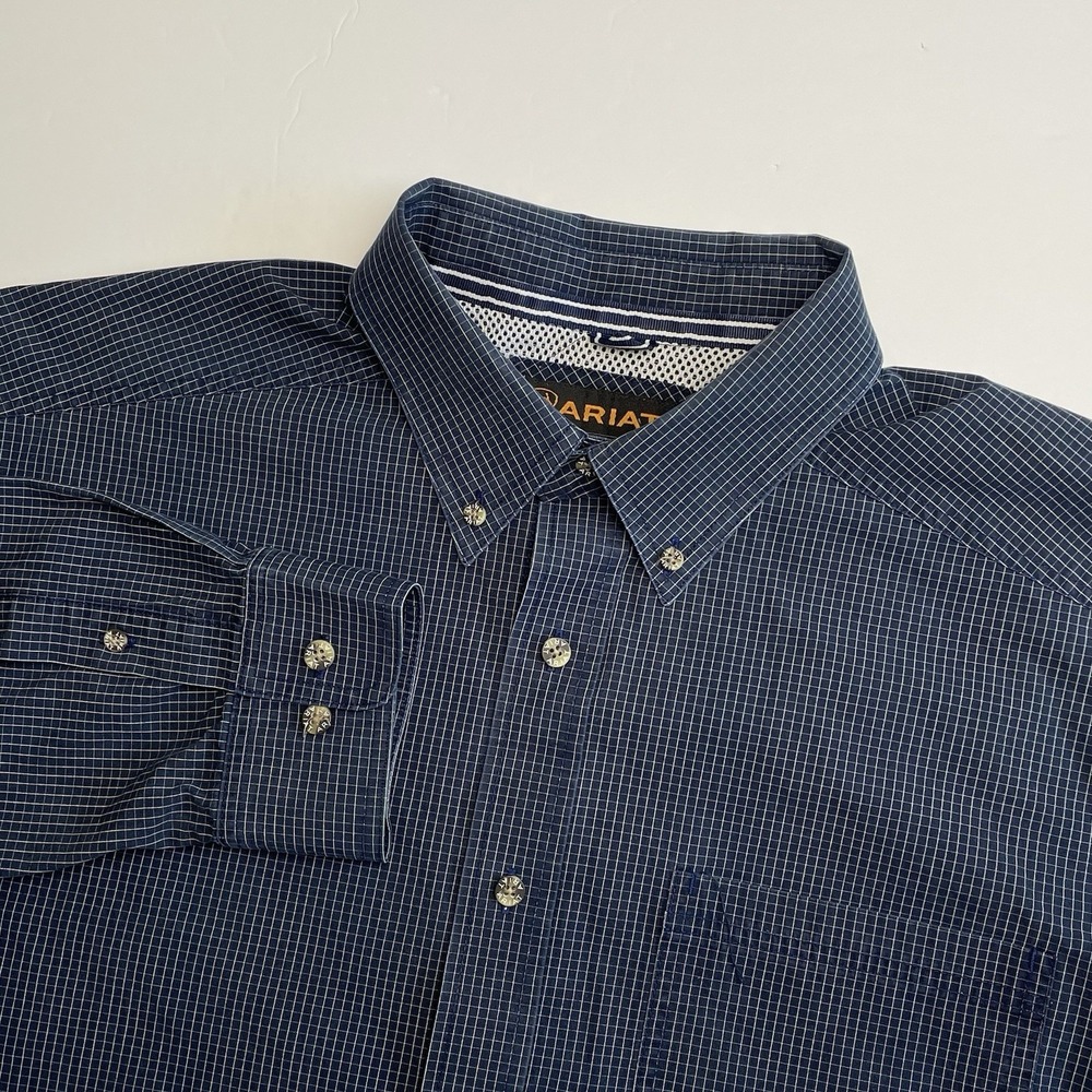 Ariat Pro Series Shirt Mens XL Blue Plaid Long Sleeve Western Vented READ